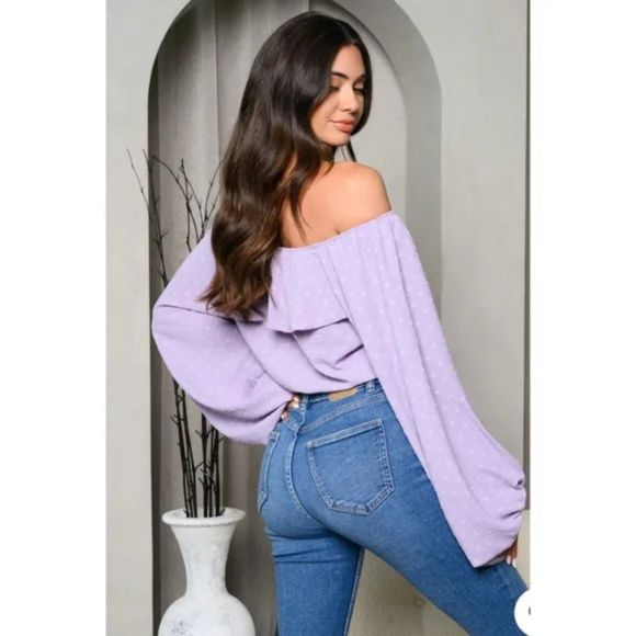 Lavender Polka Dot OffâShoulder Top - Picture 2 of 3